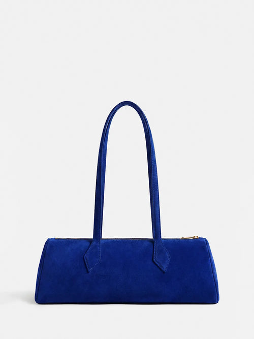 Bright Blue Velvet Rectangular East West Shoulder Bag