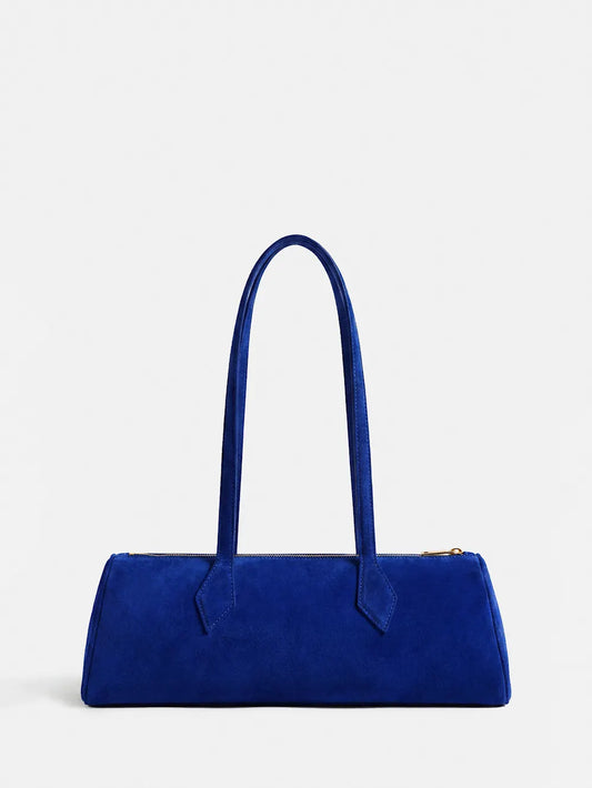 Bright Blue Velvet Rectangular East West Shoulder Bag
