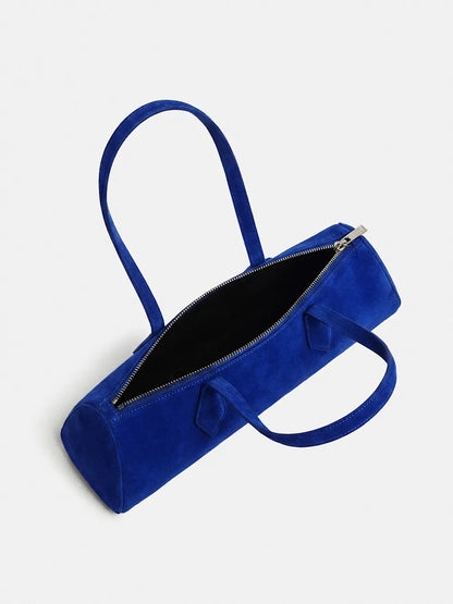 Bright Blue Velvet Rectangular East West Shoulder Bag