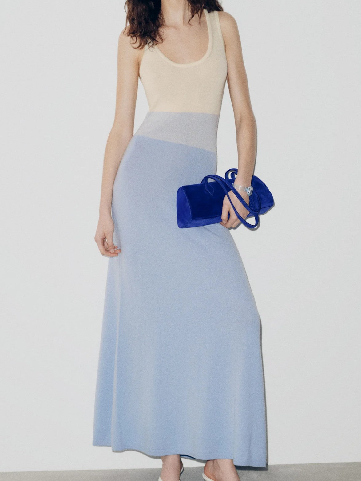 Bright Blue Velvet Rectangular East West Shoulder Bag