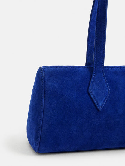 Bright Blue Velvet Rectangular East West Shoulder Bag