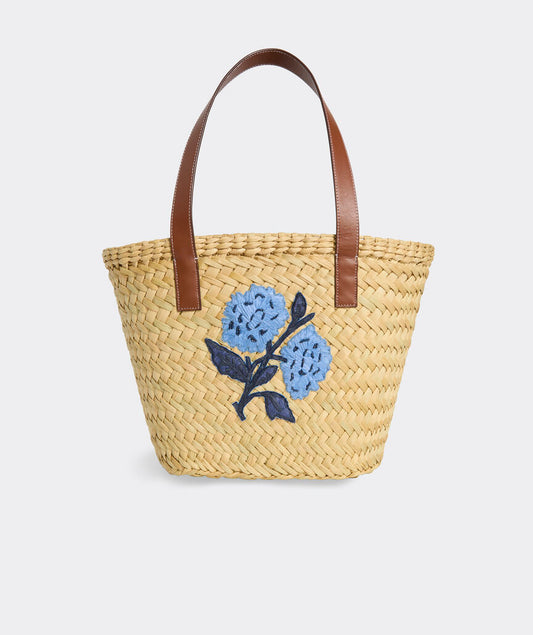 Hydrangea Embroidery Natural Reed Grass Summer Straw Beach Tote Bag