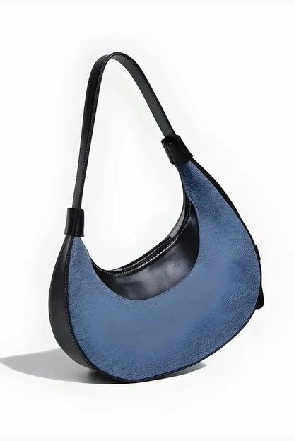 Contrast Edge Half Moon Underarm Handbag