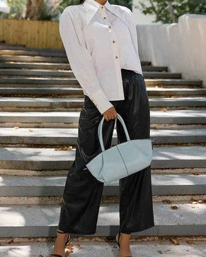Baguette Shape Vegan Leather 2-Way Hand Crossbody Tote Bag