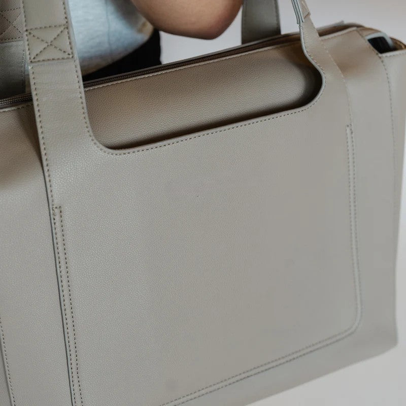 Multi-Pocket Vegan Leather Work Travel Tote Bag With Laptop Sleeve
