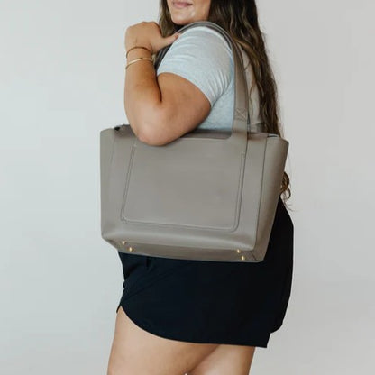 Multi-Pocket Vegan Leather Work Travel Tote Bag With Laptop Sleeve