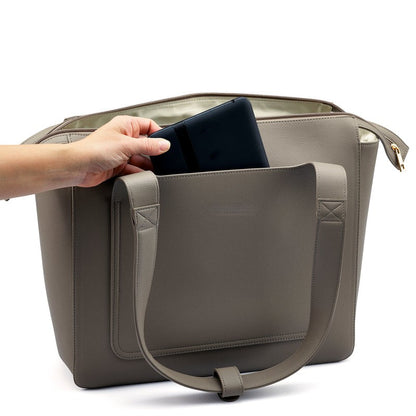 Multi-Pocket Vegan Leather Work Travel Tote Bag With Laptop Sleeve