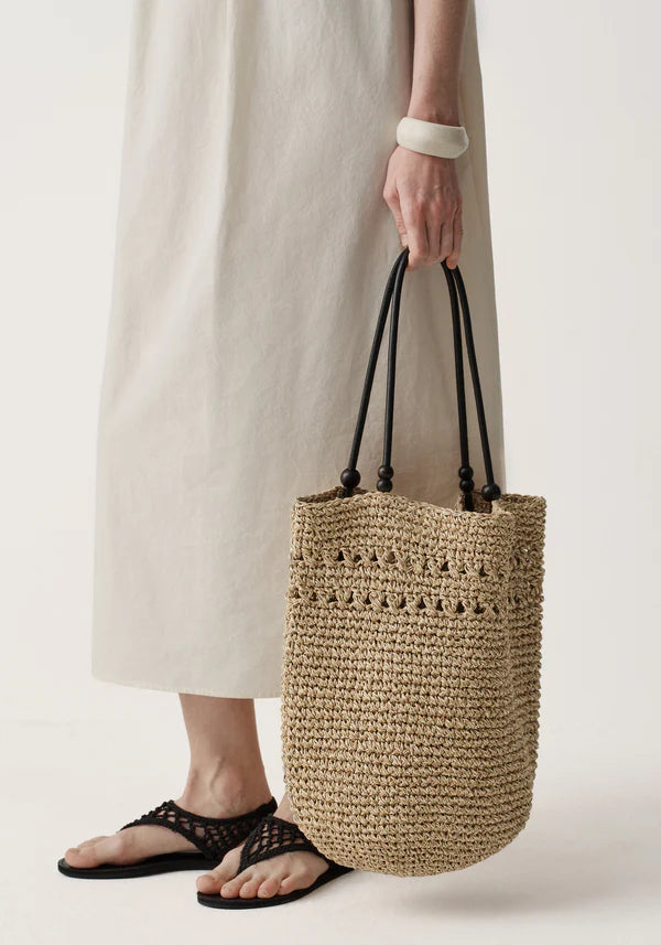 Double Strand Paper Straw Hollow Knit Summer Beach Tote Bag