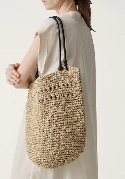 Double Strand Paper Straw Hollow Knit Summer Beach Tote Bag