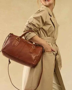 Vintage Distressed Leather Multi Pocket Satchel Hand Crossbody Bag