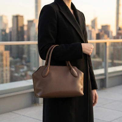 Minimalist Vegan Leather Trapezoid Handheld Tote Bag