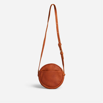 Full Grain Leather Adjustable Mini Round Circle Crossbody Bag