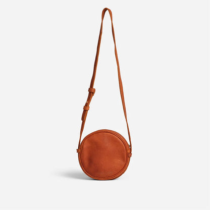Full Grain Leather Adjustable Mini Round Circle Crossbody Bag