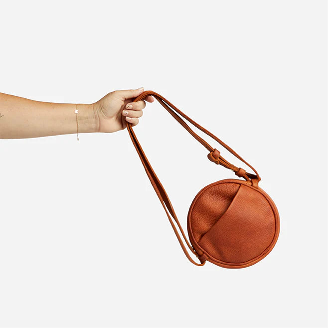 Full Grain Leather Adjustable Mini Round Circle Crossbody Bag