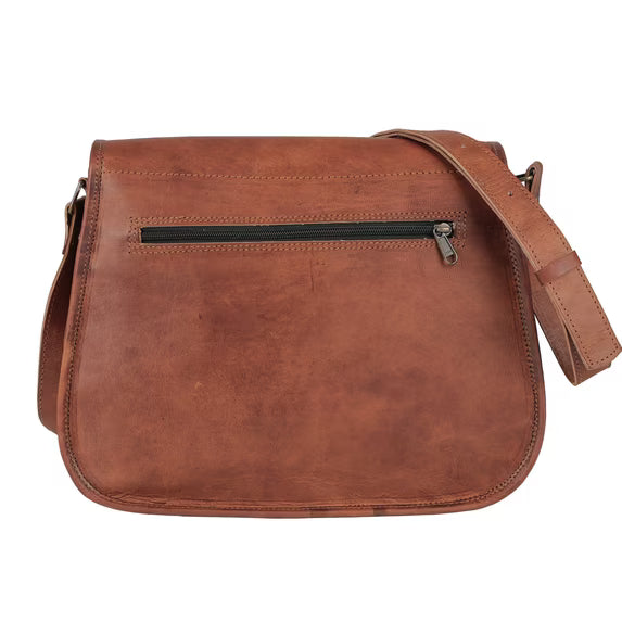 Vintage Distressed Full Grain Leather Multi-Pocket Satchel Crossbody Bag