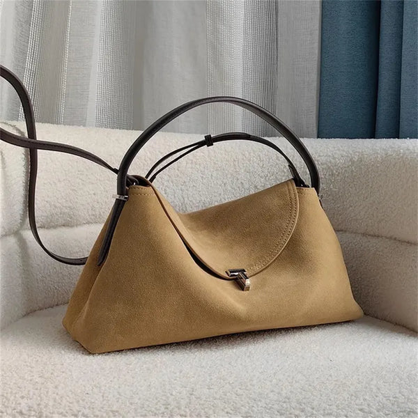 Neutral Velvet Flip Lock Multi Carry Shoulder Crossbody Bag