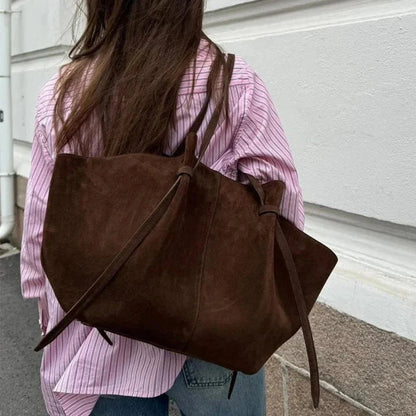 Drawstring Detail Vegan Leather Large Capacity Tote Shoulder Bag