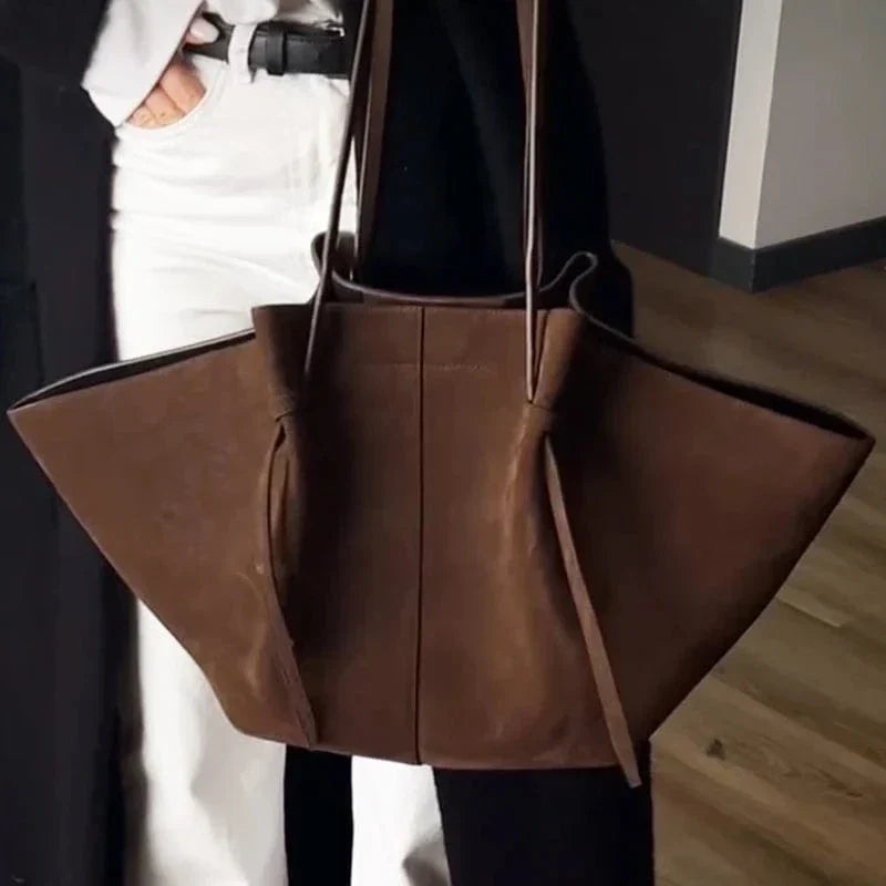 Drawstring Detail Vegan Leather Large Capacity Tote Shoulder Bag