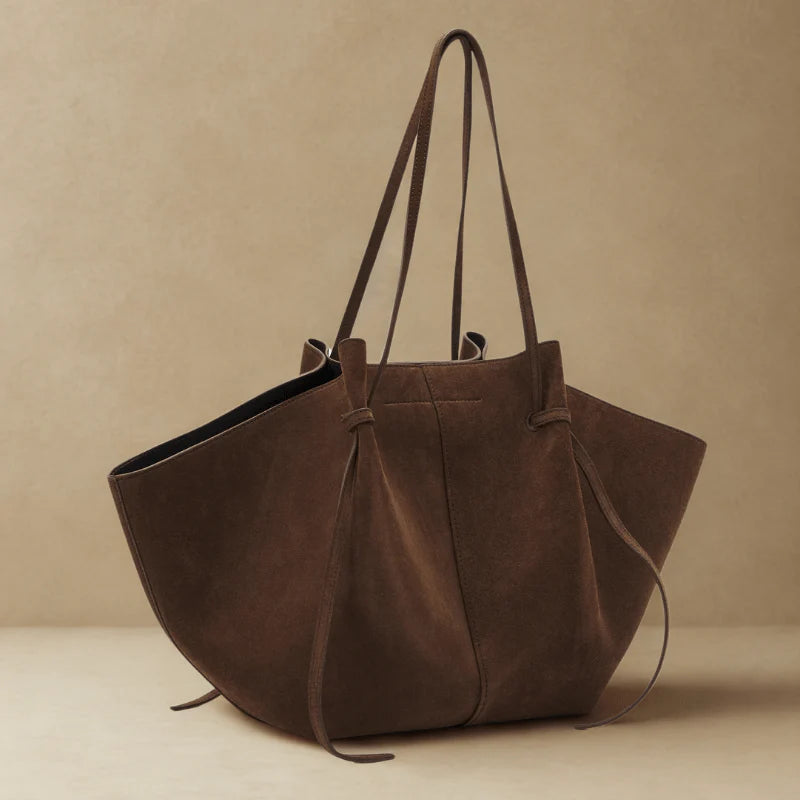Drawstring Detail Vegan Leather Large Capacity Tote Shoulder Bag