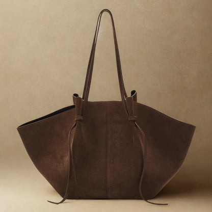 Drawstring Detail Vegan Leather Large Capacity Tote Shoulder Bag