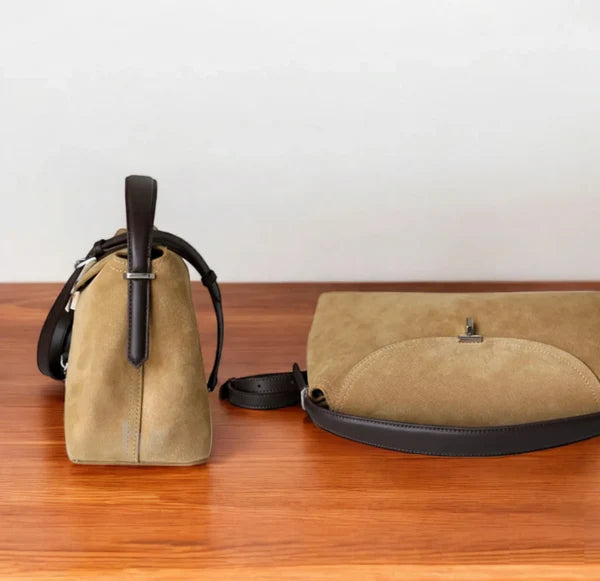Neutral Velvet Flip Lock Multi Carry Shoulder Crossbody Bag