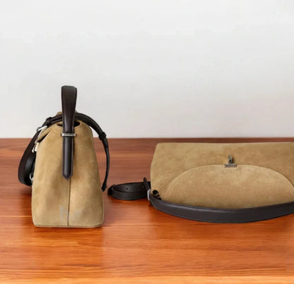 Neutral Velvet Flip Lock Multi Carry Shoulder Crossbody Bag